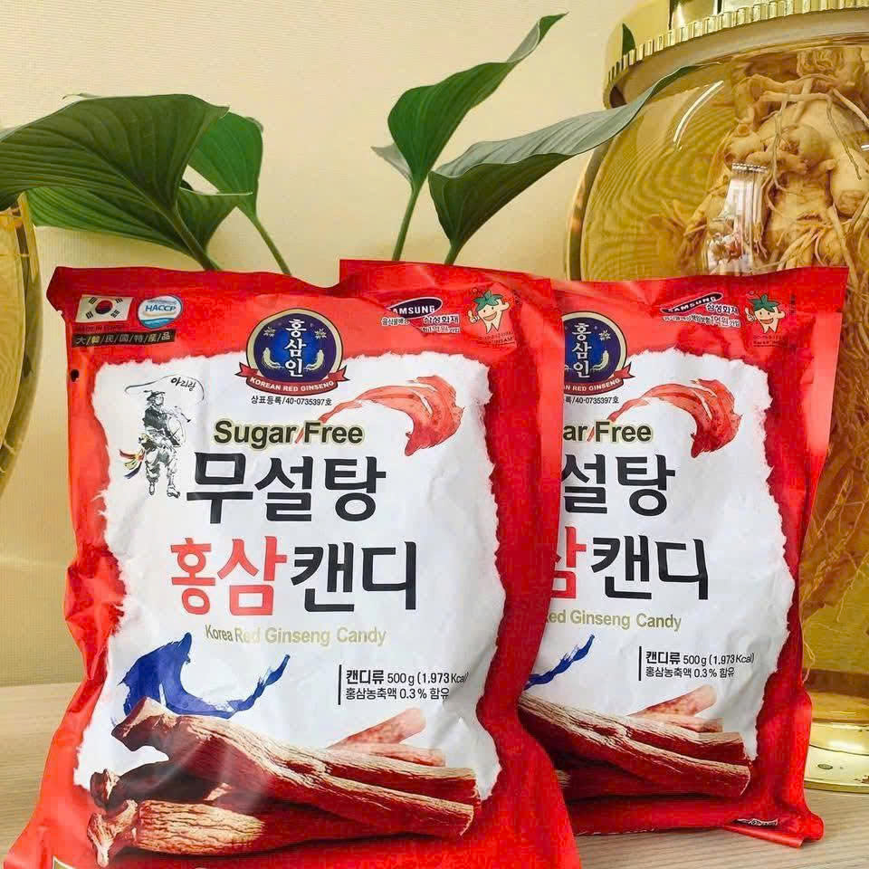 Combo (3 bịch) Kẹo sâ m không đường Red Ginseng HQ Gói 500g (đỏ)-Date 10/28