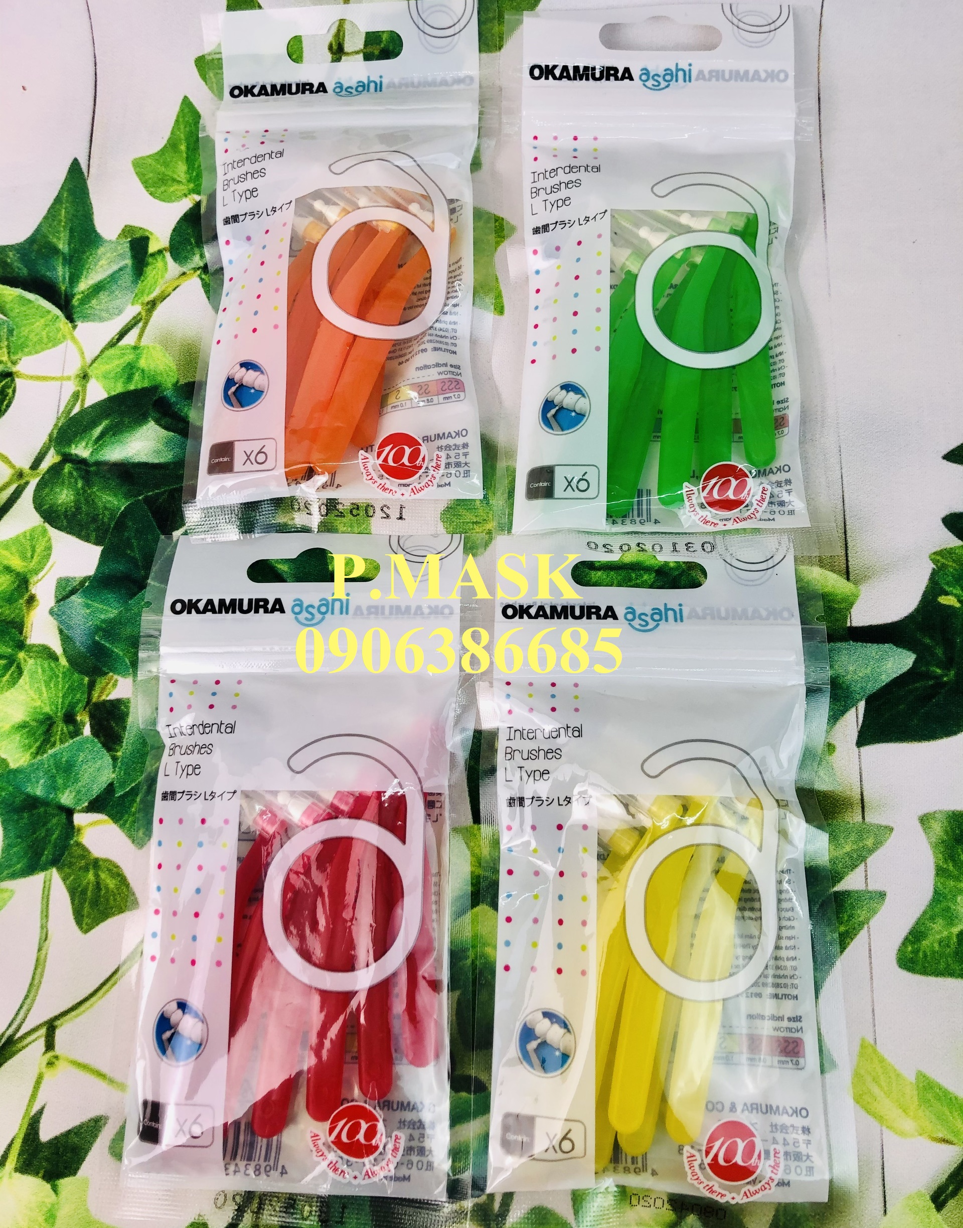 Okamura - Bàn Chải kẽ răng Asahi dang L (bịch 6 cây) - Bàn chải Okamura chăm sóc răng miệng