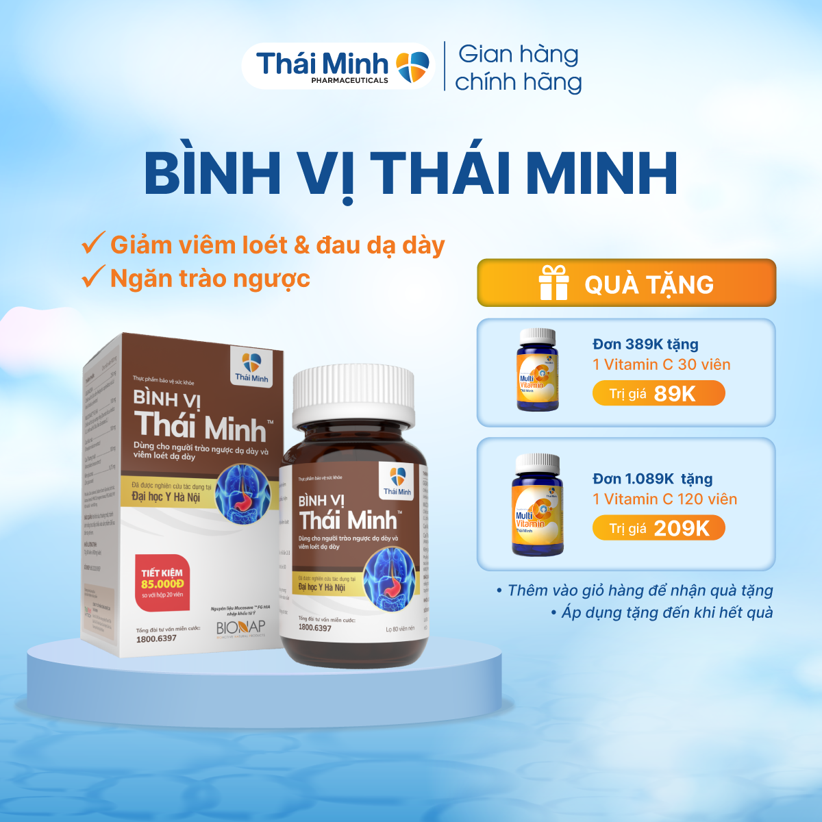 Viên uống bình vị thái minh - dùng cho người trào ngược & viêm loét dạ dày - hộp 20 viên & lọ 80 viên