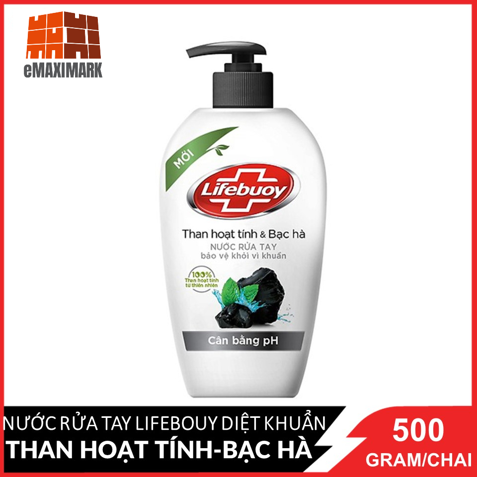 Nước rửa tay diệt khuẩn Lifebuoy Than hoạt tính & Bạc hà (Đen) 500g