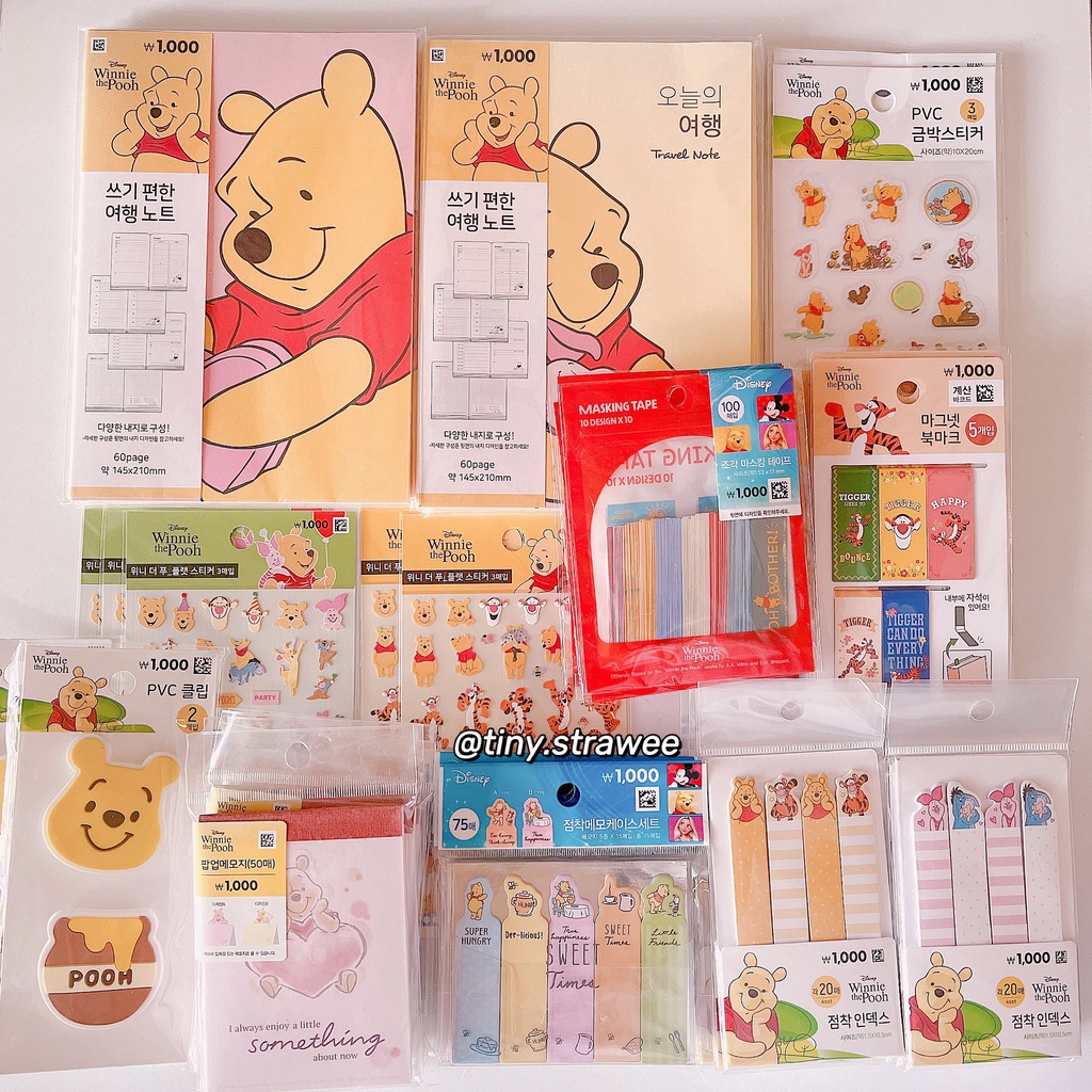 Sổ/ bookmark/ stickers gấu Pooh Daiso Hàn