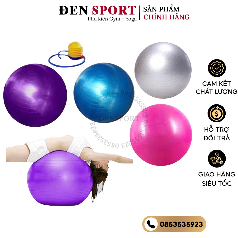 Bóng hơi tập gym yoga trơn đensport 65/75 cm có tặng kèm bơm chân