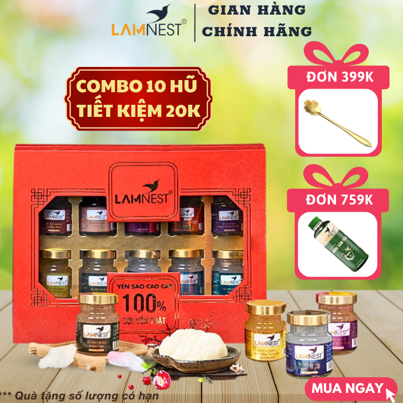 Combo 10 hũ Yến chưng sẵn 30% yến Lamnest- yensaocaocaplamnest
