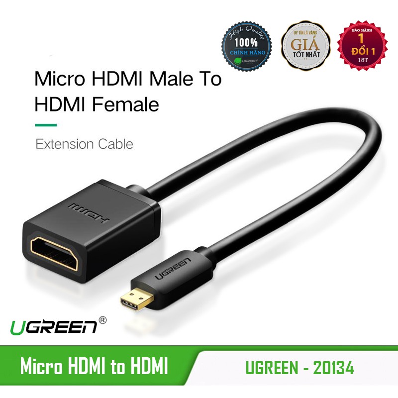 Cáp chuyển micro hdmi sang hdmi ugreen 20134 - micro hdmi to hdmi - hàng chính hãng