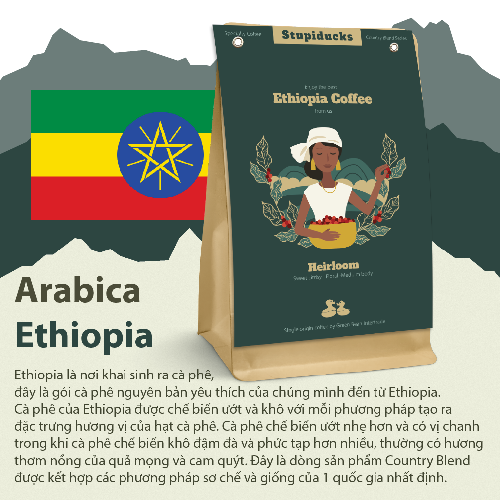 Cà phê nguyên bản Ethiopia Coffee - Country Blend Series - Stupiducks Specilaty Coffee