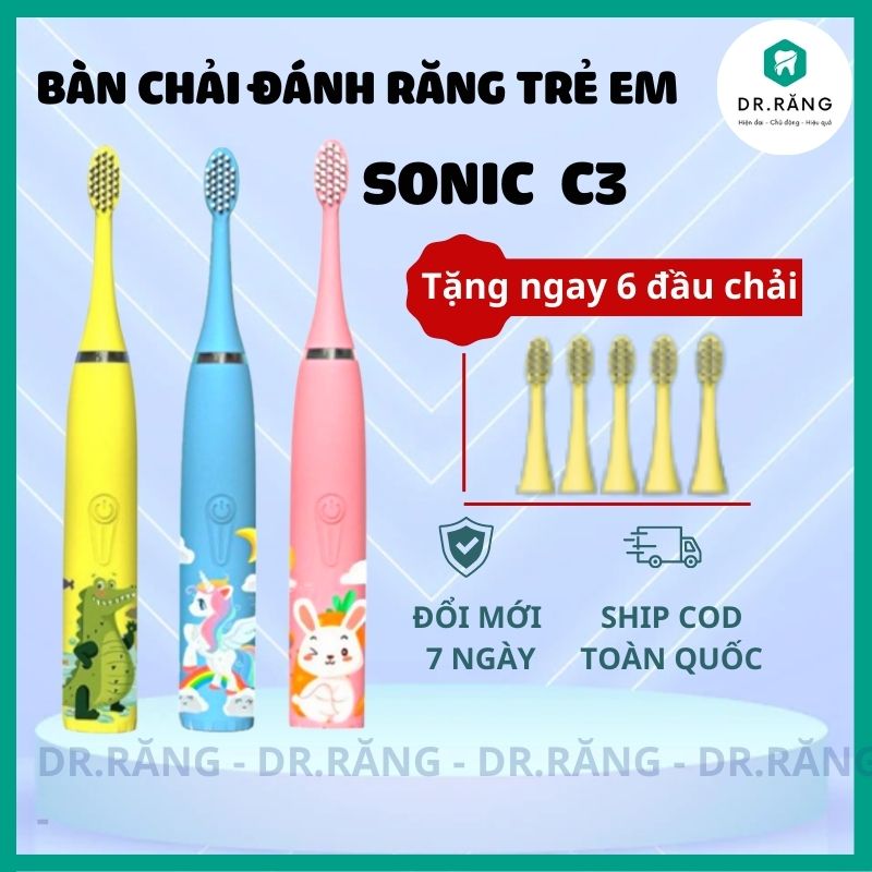 Bàn chải đánh răng điện cho trẻ em SONIC C3 - Bàn chải đánh răng điện cho bé với 4 chế độ tự động