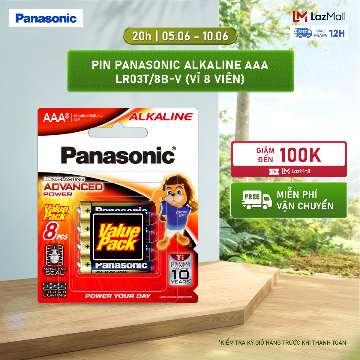 Vỉ 8 viên Pin Panasonic Alkaline AAA LR03T/8B-V – Hàng Chính Hãng