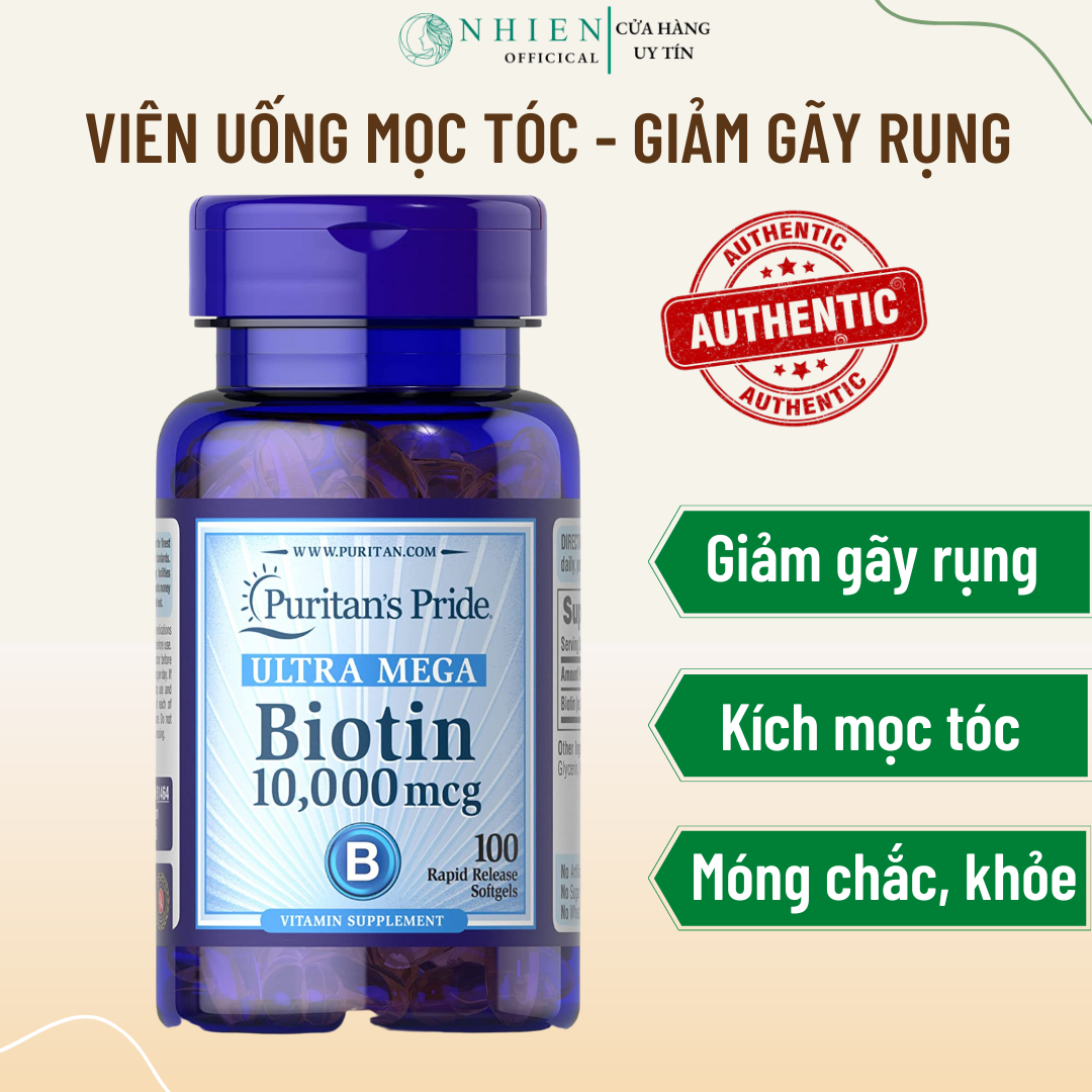 Viên uống Biotin giảm rụng tóc, kích mọc tóc Puritan's Pride 10000 mcg 50/100 viên