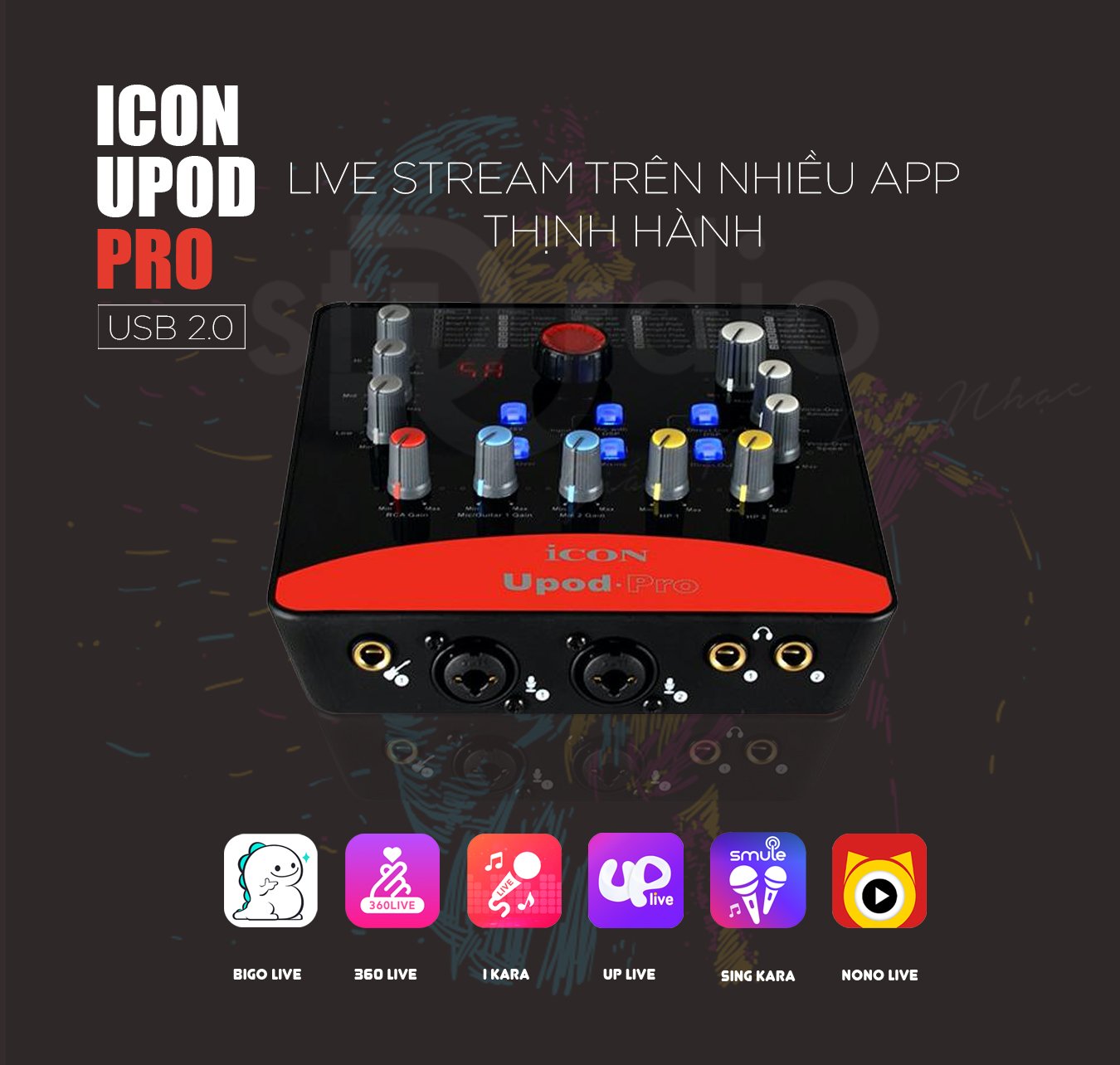 Thiết bị thu âm livestream icon upod pro - sound card hát karaoke thu âm live stream âm thanh chuyên nghiệp icon upod pro - hàng chính hãng có 72 hiệu ứng effect và chất lượng 16bit/48khz hỗ trợ nguồn 5-48v bảo hành 12 tháng