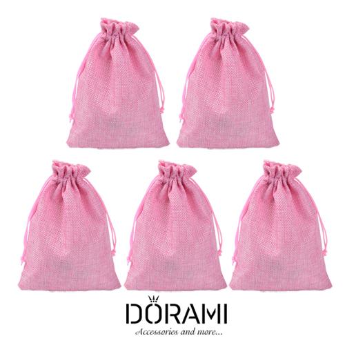 Combo 5 túi vải dây rút màu hồng dễ thương đựng tai nghe phụ kiện kích thước 10x14cm - dorami