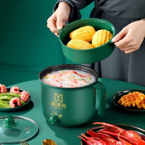 Nồi lẩu mini đa năng chống dính có lồng hấp 1.8L, Ca lẩu mini 2 tầng chống dính coa tay cầm, Nồi lẩu mini đa năng, nồi cơm điện mini có lông hấp, Sapo Mart CL