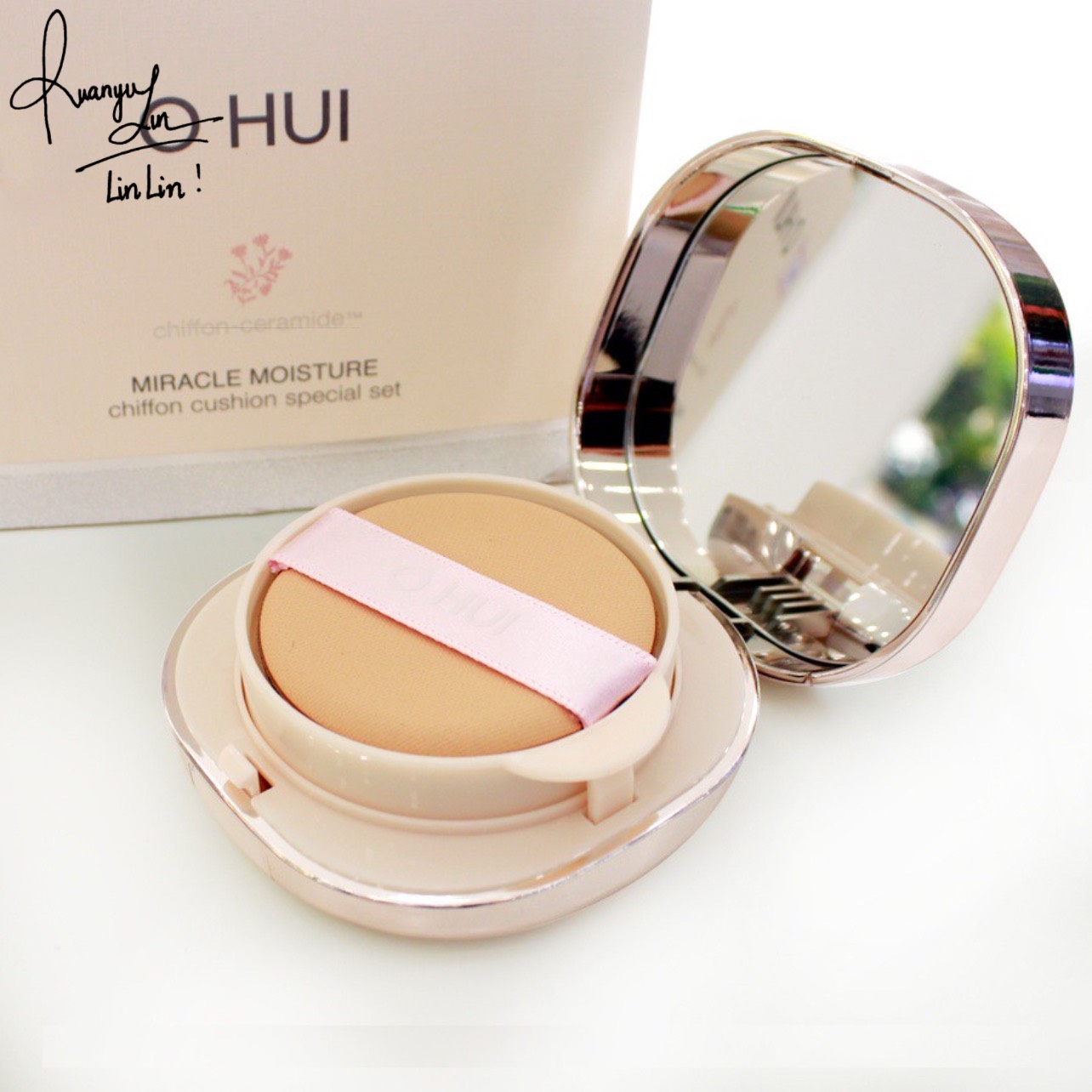 Set Phấn nước đa tính năng O Hui Miracle Moisture Chiffon Cushion 3 món, giúp là da rạng rỡ tự nhiên SPF 50+/ PA +++