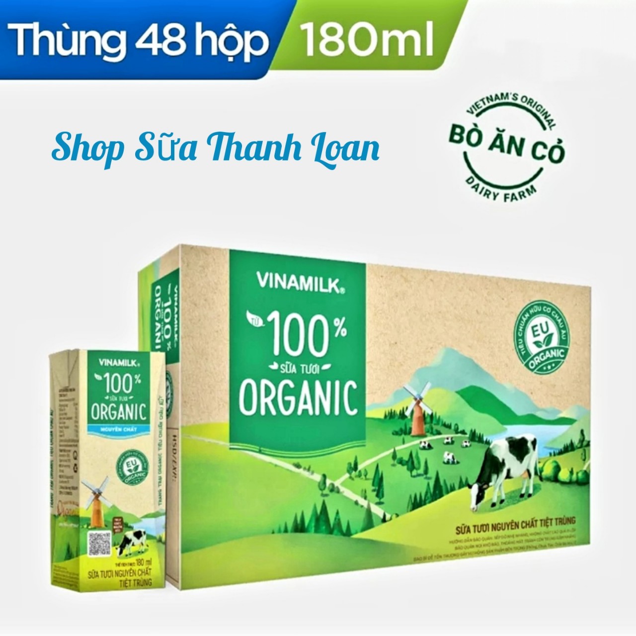 (HSD T12-2024) Thùng 48 Hộp Sữa Tươi Vinamilk 100% Organic Không Đường 180ml.