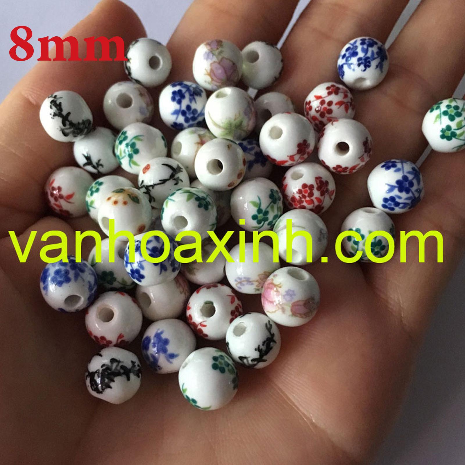 4 hạt gốm tròn hoa văn đẹp, chọn size 8-10mm