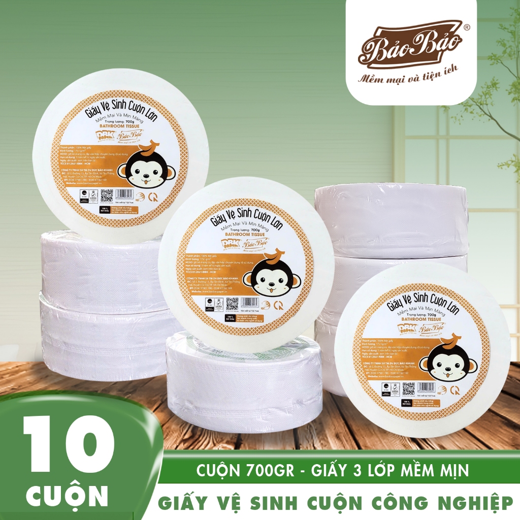 "Combo 10 Cuộn" Giấy Vệ Sinh Công Nghiệp To Lớn Bảo Bảo 700g - Mềm Mịn.Tan Nhanh Trong Nước