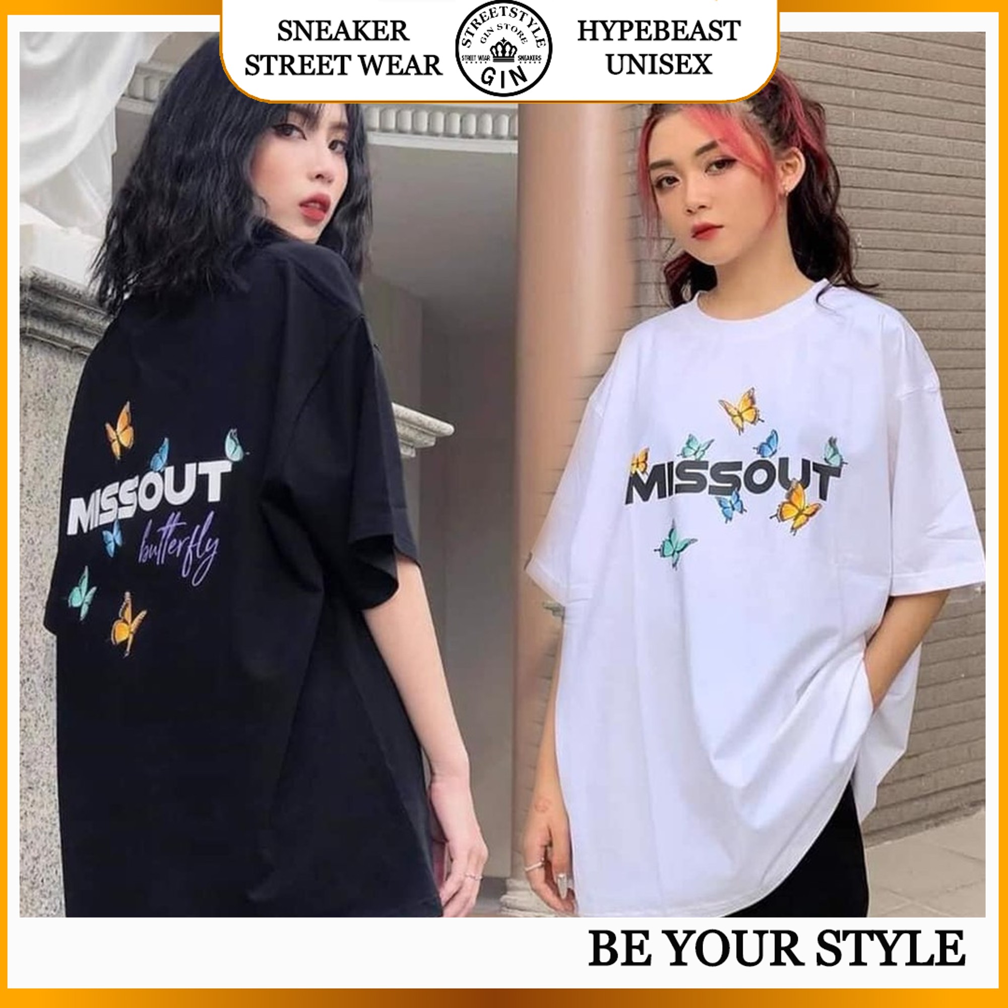 Full Tag tay cổ Áo Thun MISSOUT bướm nam nữ hot trend 2021 - gin store