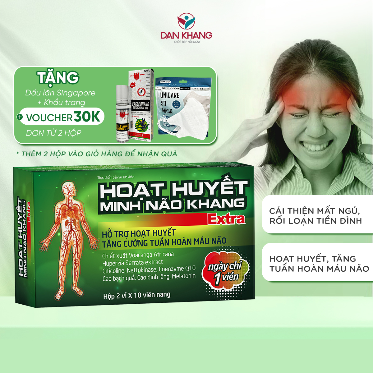 Hoạt Huyết Minh Não Khang Extra Dân Khang giúp hoạt huyết dưỡng não ngủ ngon giảm rối loạn tiền đình