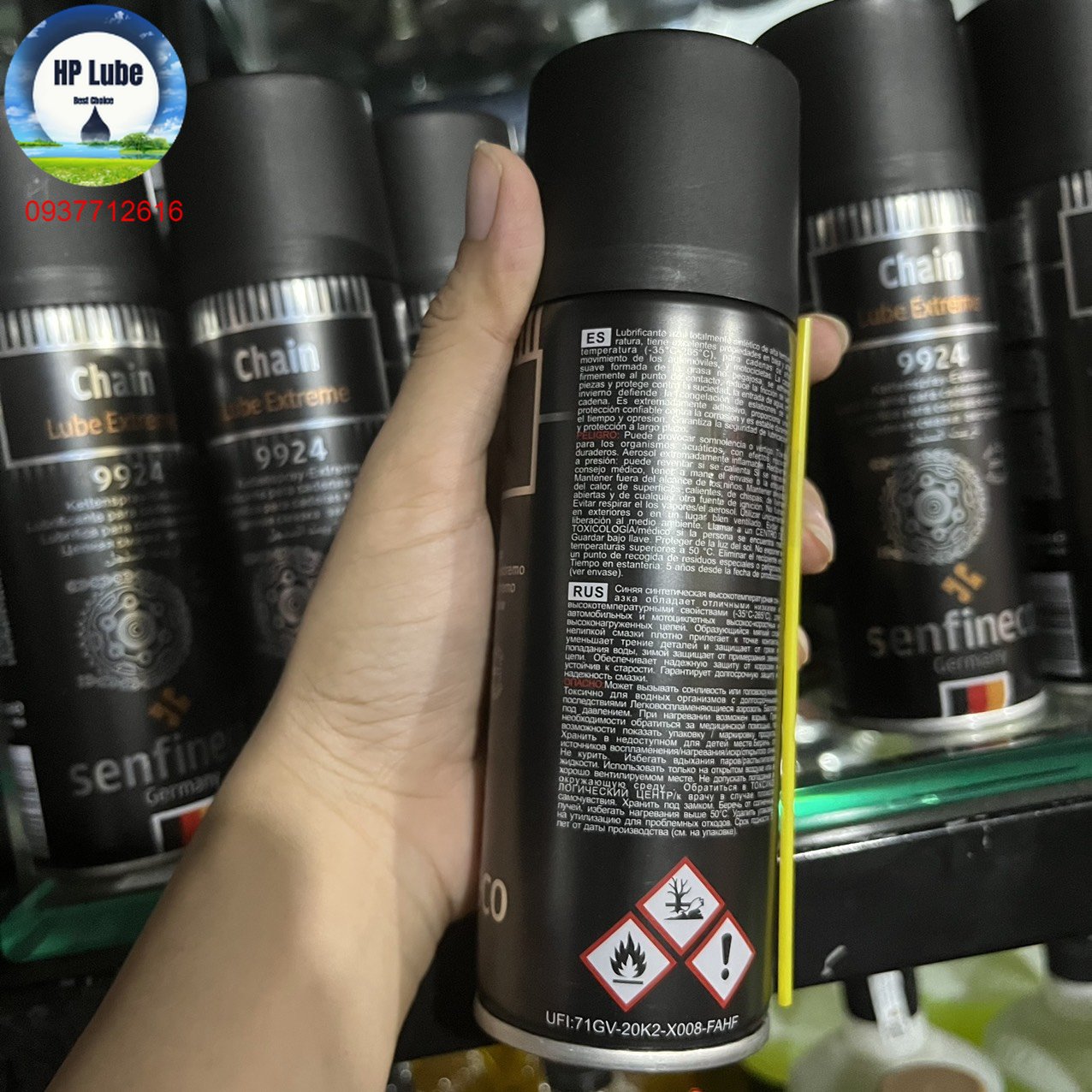Chai xịt dưỡng sên senfineco chain lub extreme 9924, dưỡng sên 9924 chống văng- cam kết chính hãng
