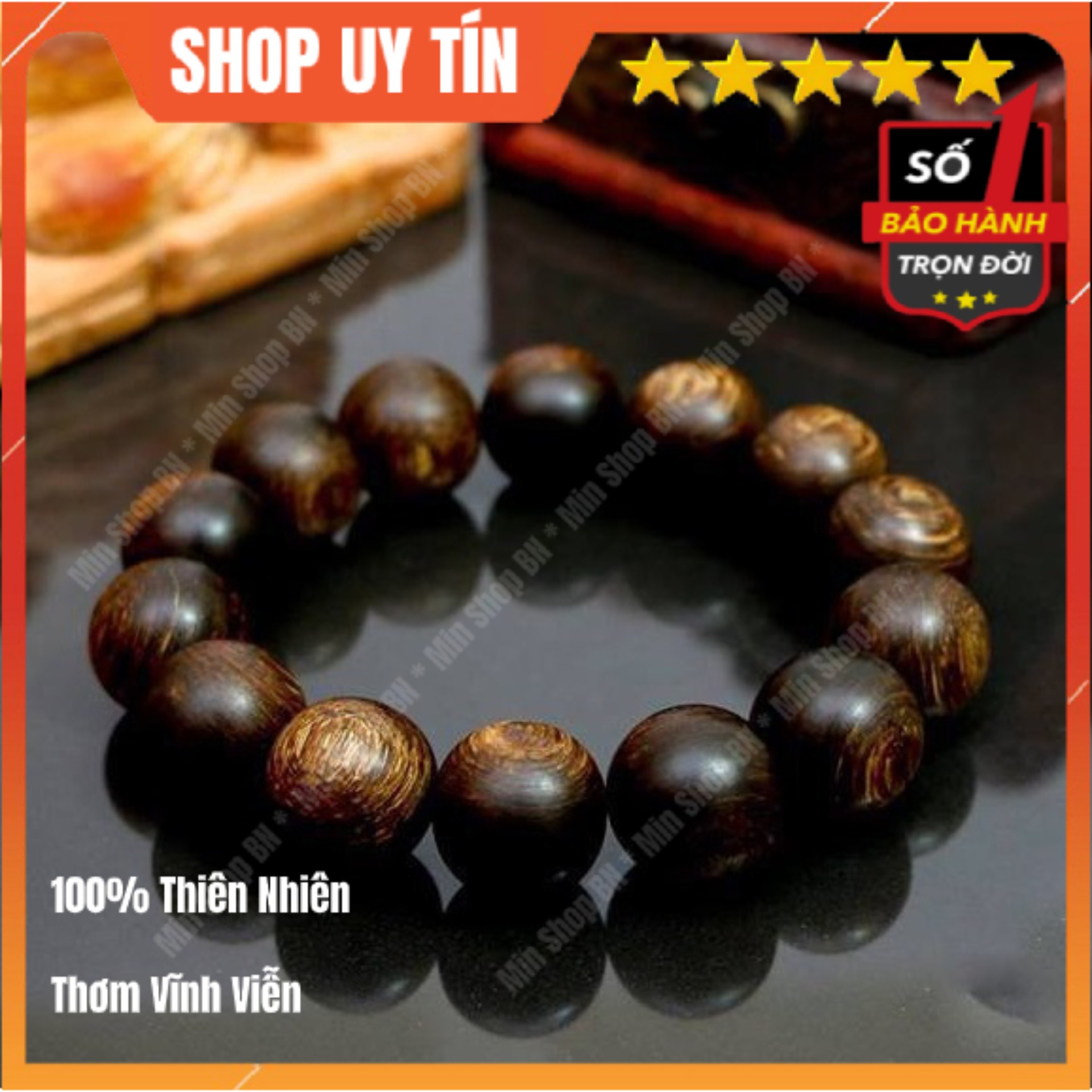 ( 16 Ly ) Vòng tay trầm hương tự nhiên sánh chìm hạt tròn + Kèm hộp đựng cao cấp