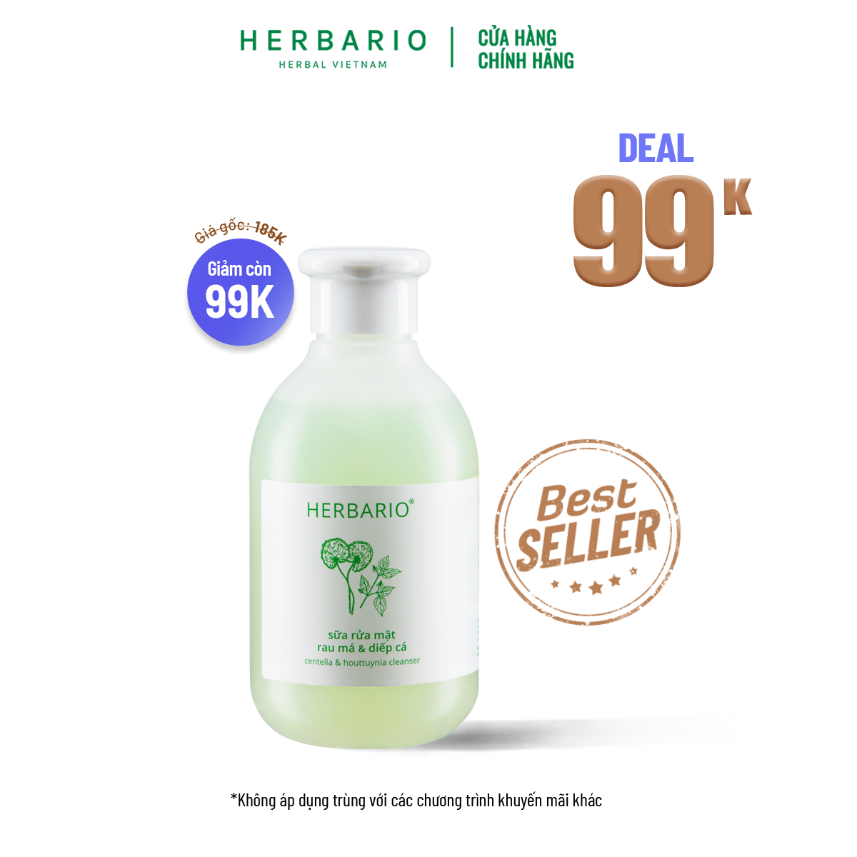 Sữa rửa mặt Rau má & Diếp cá herbario 200ml sạch mụn thuần chay