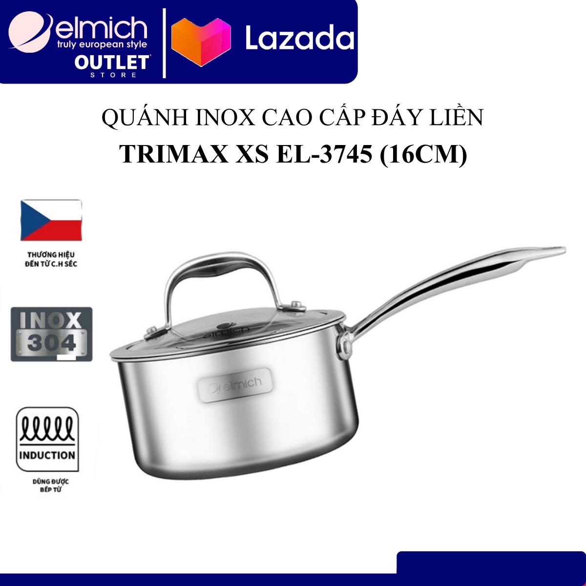 Quánh inox 3 lớp cao cấp đáy liền trimax xs el-3745 size 16cm