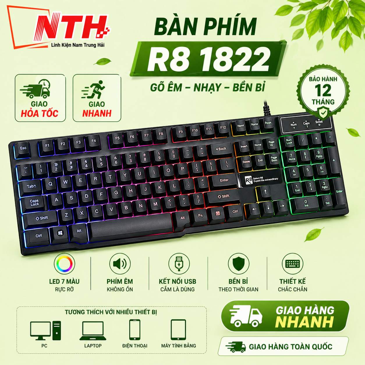 Bàn phím chuyên game led đa màu r8 1822