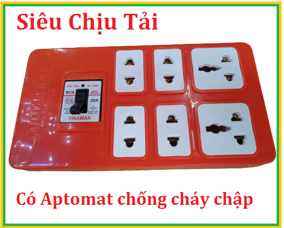 Ổ cắm điện 6 lỗ đa năng lõi sứ siêu chịu tải, Có aptomat chống cháy chập quá tải