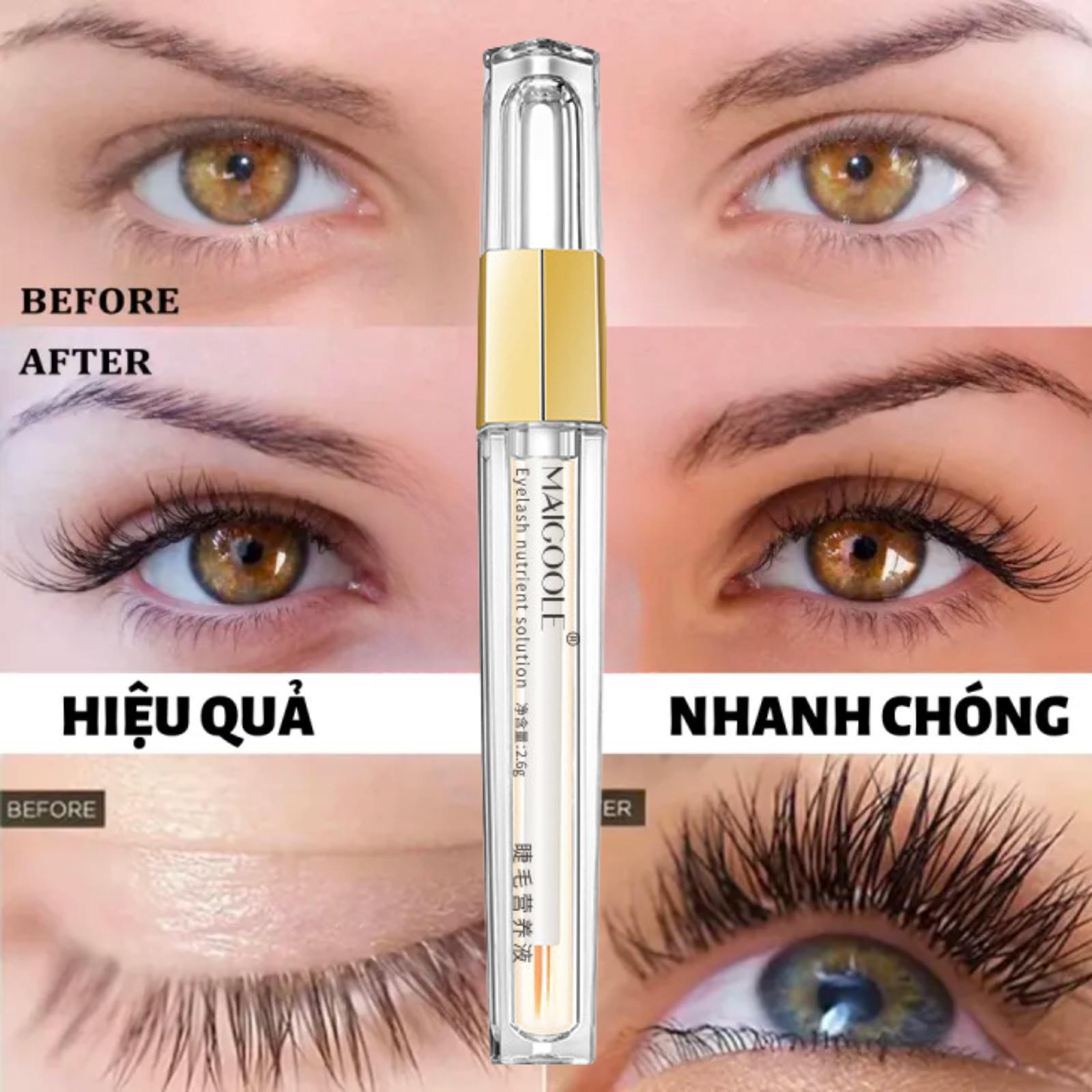 Dưỡng mi maigoole nuôi dưỡng mi đen hơn, dài hơn, dày hơn và cong tự nhiên, không bết dính, dễ sử dụng