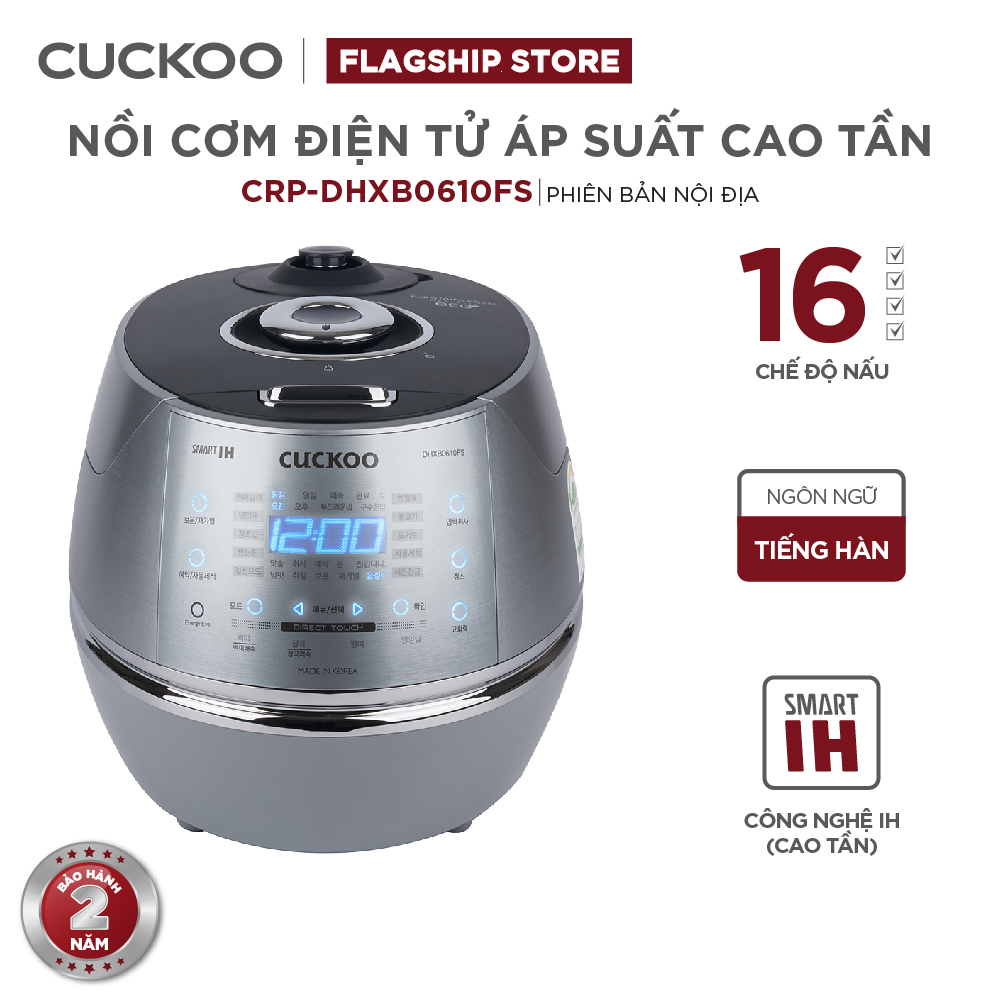Nồi cơm điện tử áp suất cao tần cuckoo 1.08 lít crp-dhxb0610fs màu bạc - hàng chính hãng