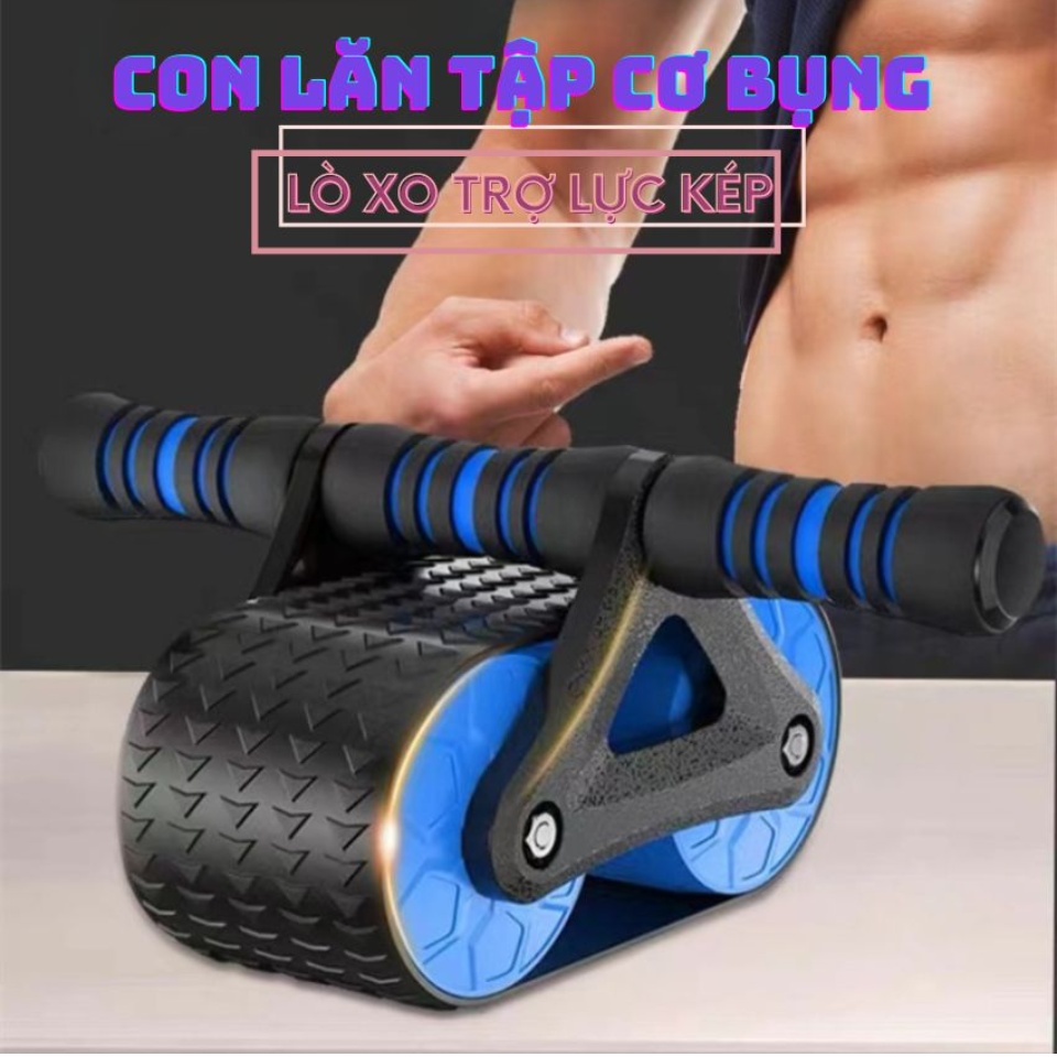 Máy tập cơ bụng đa năng dùng ở nhà và phòng Gym,máy tập cơ bụng,Con lăn tập bụng lò xo trợ lực GoodFit chịu tải 200kg,Con lăn tập bụng AB Roller có lò xo trợ lực GoodFit GF600AB.