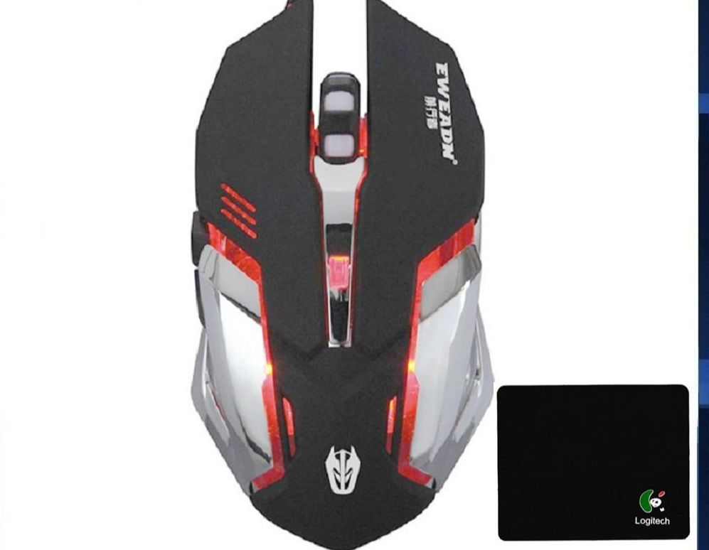 Chuột chuyên game 6d dây dù led 7 màu eweadn t02 wired 2400dpi tặng lót logitech
