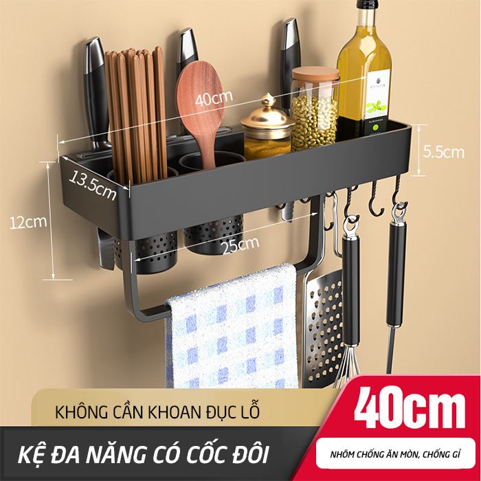 Kệ gắn tường 40cm , kệ gia vị hợp kim nhôm, kệ bếp gắn tường