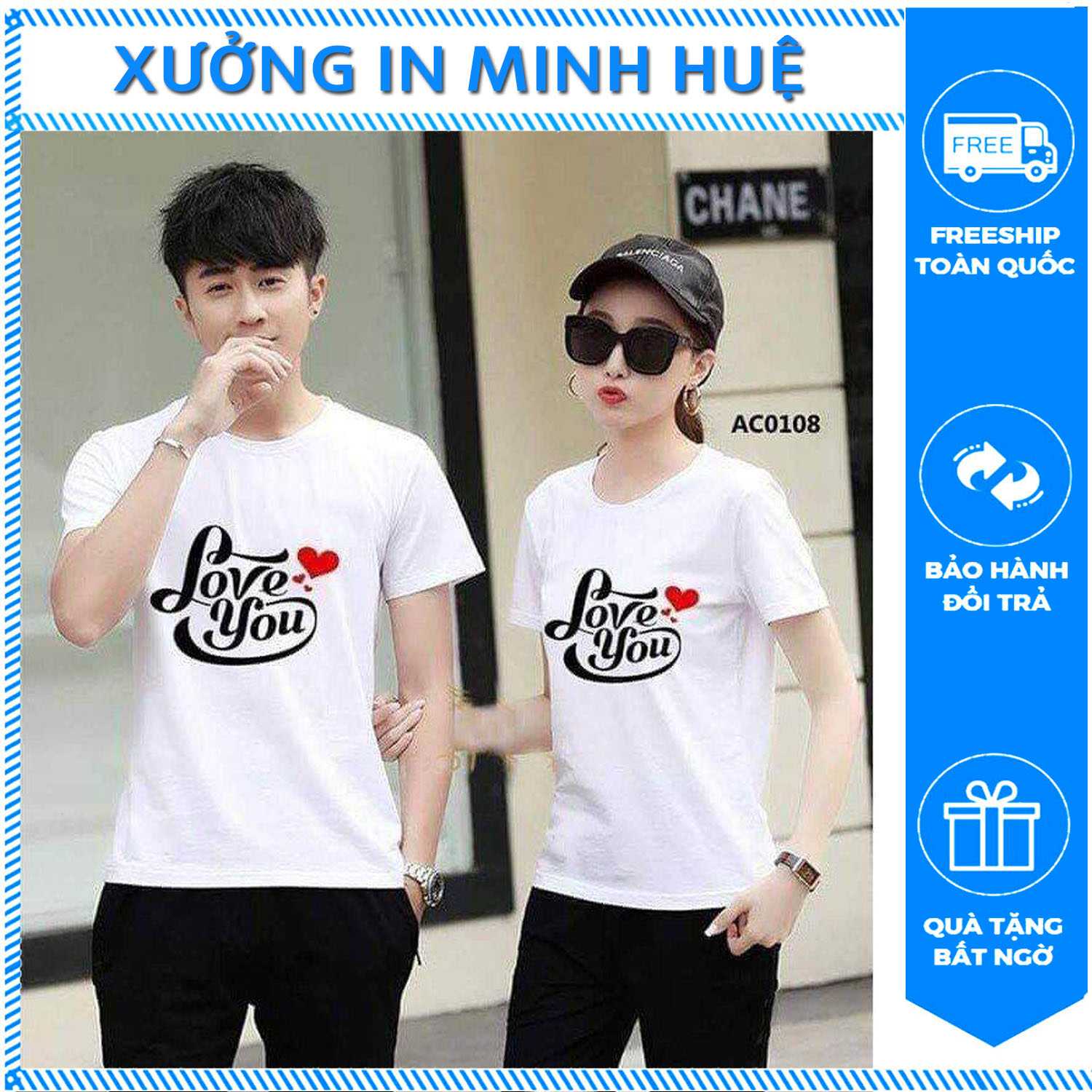 Áo thun cặp đôi in chữ - love you kèm trái tim đẹp đủ size
