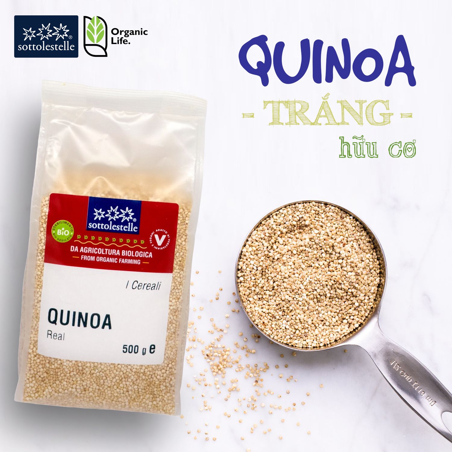  Hạt Diêm Mạch Trắng Hữu Cơ Sottolestelle Organic Quinoa Real 