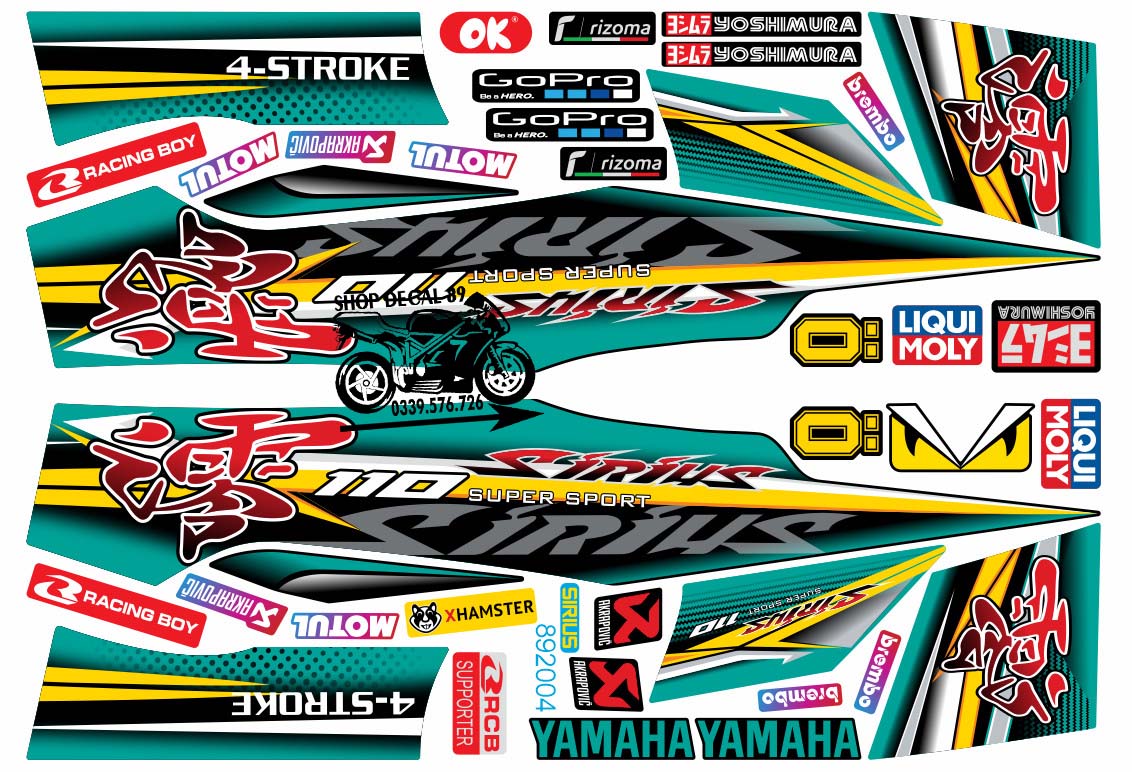 Tem Rời 3 Lớp SIRIUS XANH LỤC XÁM VÀNG MS 892004 - Dán Cho Sirius Xăng Cơ