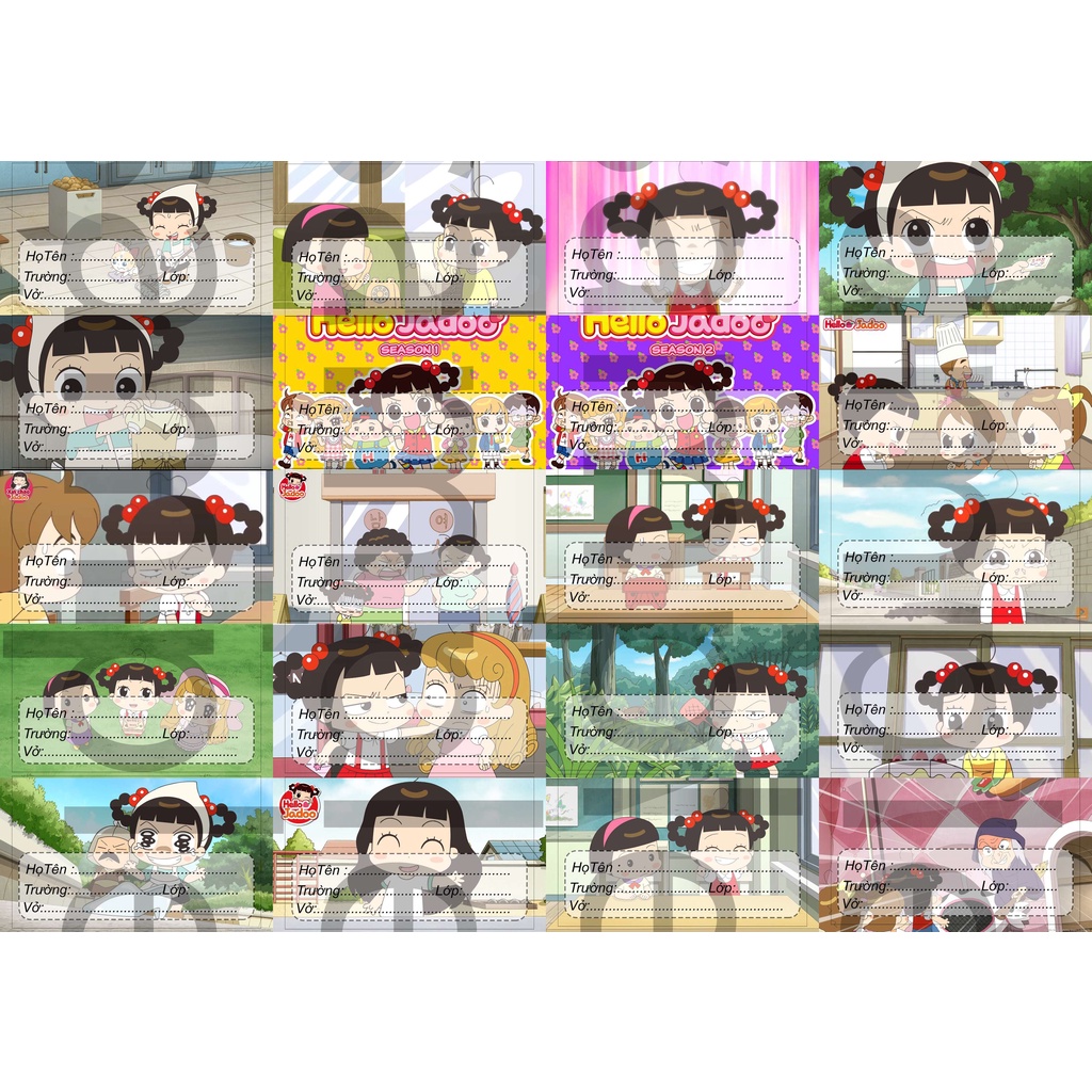 Set 20 nhãn vở IN HÌNH Hello Jadoo anime chibi đồ dùng học tập