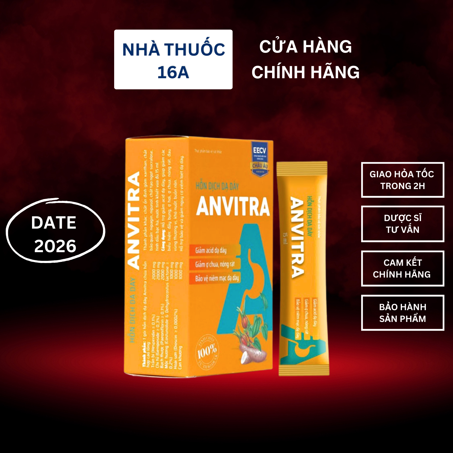 ANVITRA (VÀNG) - MIỄN PHÍ VẬN CHUYỂN - HỖN DỊCH DẠ DÀY (HỘP 15 GÓI) - CHÍNH HÃNG CÔNG TY