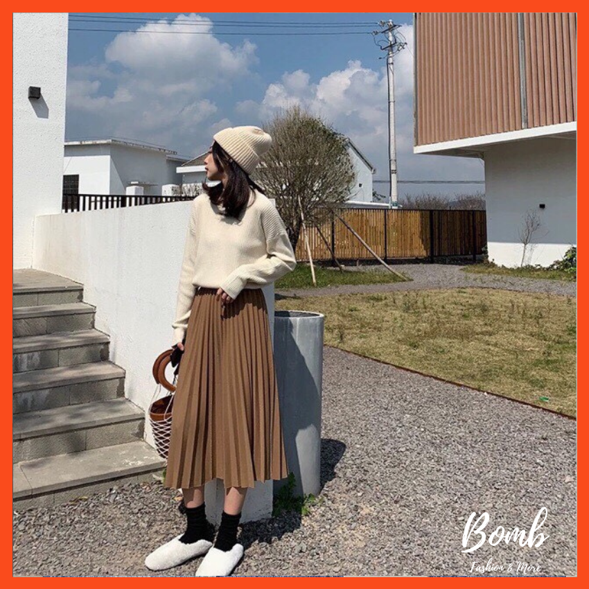 Có VIDEO - Chân váy Midi dài xếp ly cực xinh, chân váy xếp ly hot hit - Bomb Unisex