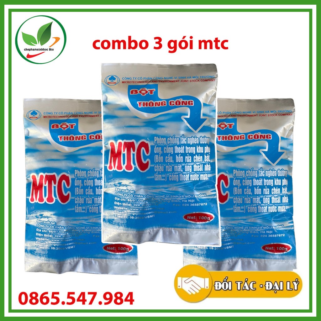 Combo 3 gói MTC. Bột thông cống, thông ống thoát nước. Gói 100Gram