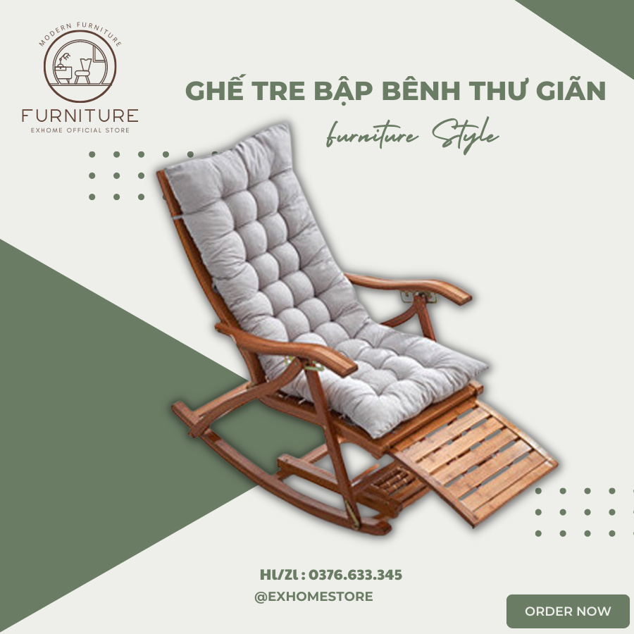 Ghế bập bênh, Ghế thư giãn bập bênh, ghế thư giãn mùa hè chất liệu tre ép nhiệt cao cấp