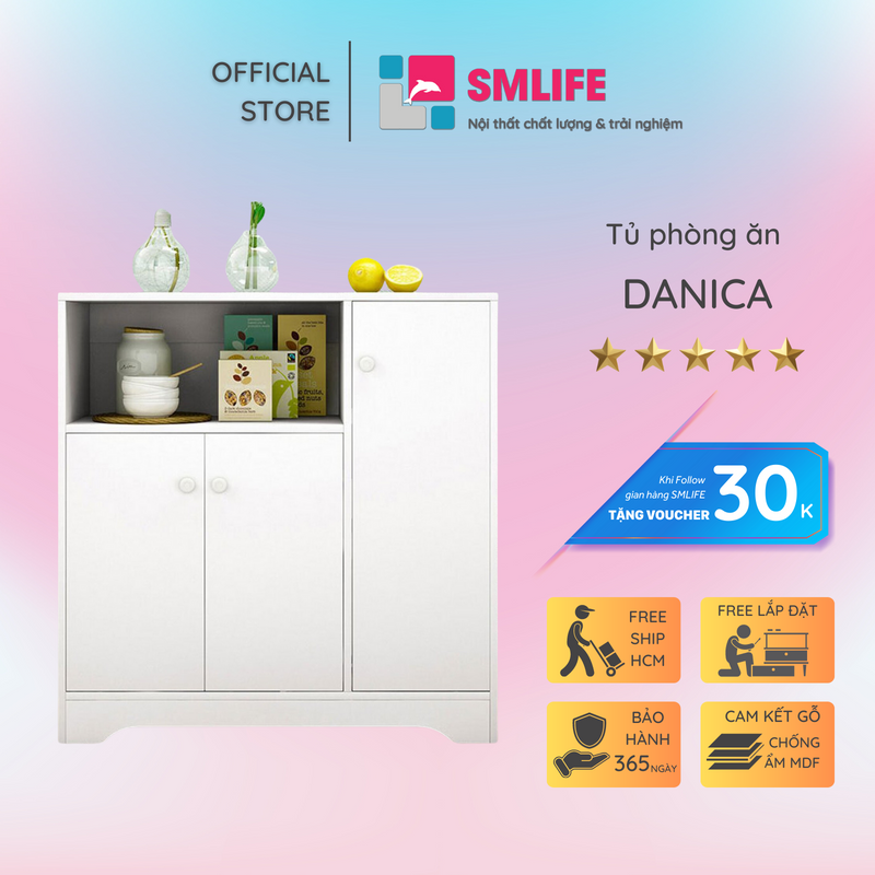 Tủ phòng ăn gỗ hiện đại SMLIFE Danica  Gỗ MDF dày 17mm chống ẩm  D80cm x R30cm x C80cm