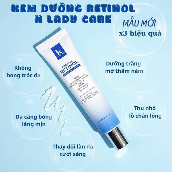 Kem Retinol K Lady Care 0.5% Hàn Quốc, Kem Dưỡng Retinol Giữ Ẩm Căng Bóng Da
