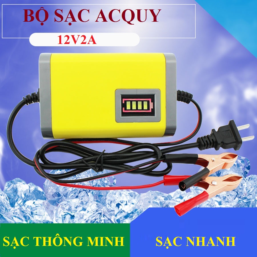 Sạc ắc quy tự động, Bộ Sạc Bình Acquy 12v 2A Thông Minh, Sạc Bình Ac Quy Nhanh Cho Xe Máy, Ô Tô, Xe Đạp Điện, Có Màn Hình LED Hiển Thị, Tự Động Ngắt Khi Đầy.