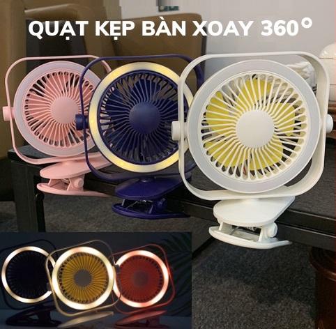 Quạt kẹp bàn tích điện, quạt kẹp bàn mini, xoay 360 độ, pin 1200mAh