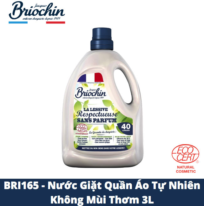 [HCM]BRI 165 - Nước Giặt Quần Áo Tự Nhiên Không Mùi Thơm 3L Briochin nhập khẩu từ Pháp BRI165
