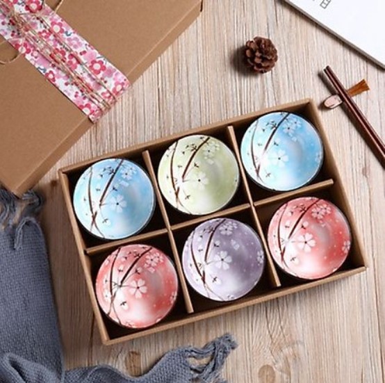 Bộ 6 chén cơm sứ phong cách Nhật Bản hoa văn bốn mùa rực rỡ