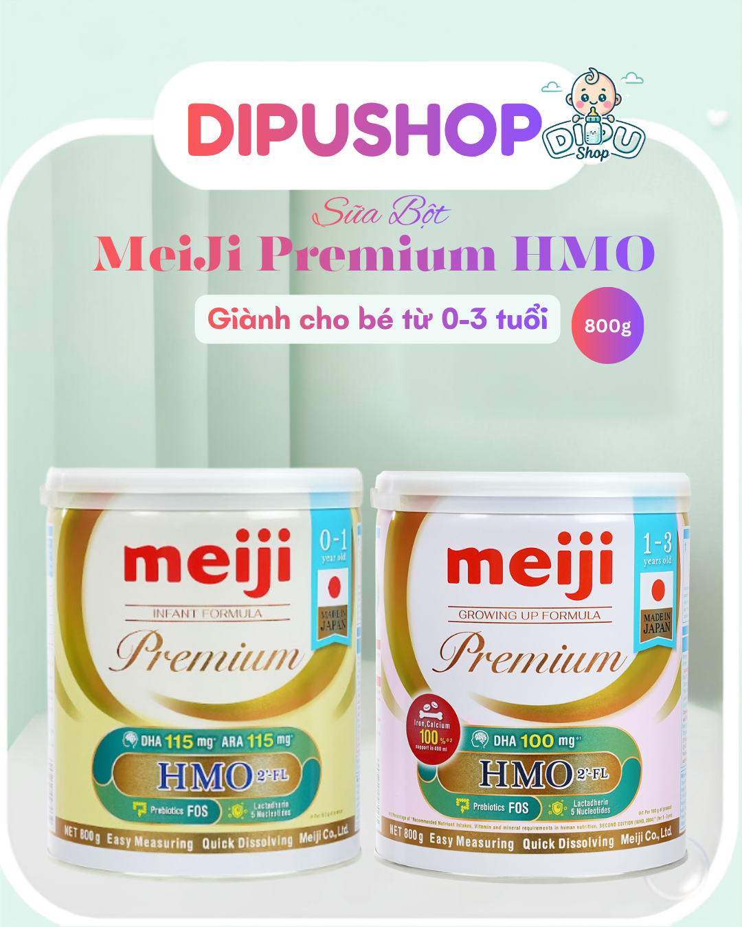 Sữa Meiji Premium Nhập Khẩu Nhật Bổ Sung HMO DHA Tăng Đề Kháng Cho Bé 0-3 Tuổi