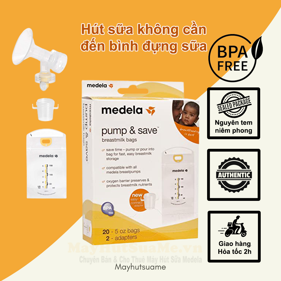 Túi trữ sữa Medela 150ml kèm 2 adapter hút sữa nguyên tem niêm phong