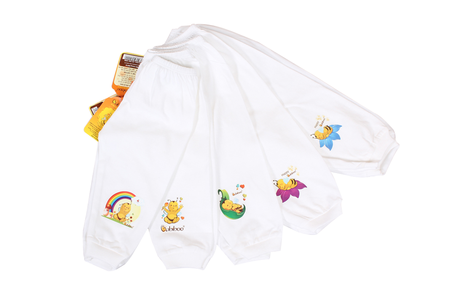 Combo 5 chiếc quần sơ sinh dài mặc tã màu trắng cho bé Babiboo BB33
