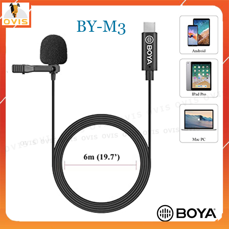 Micro thu âm cài áo giắc type-c cho smartphone, máy tính bảng | boya by-m3